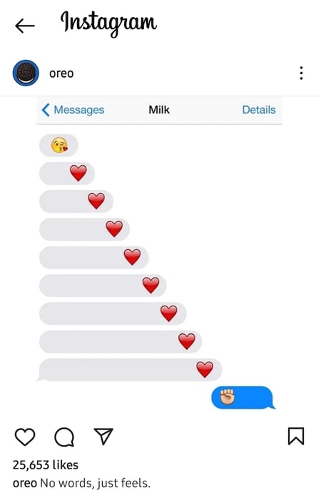 oreo-instagram-funny-post.jpg An Instagram post by Oreo of a fake text message conversation with "Milk."